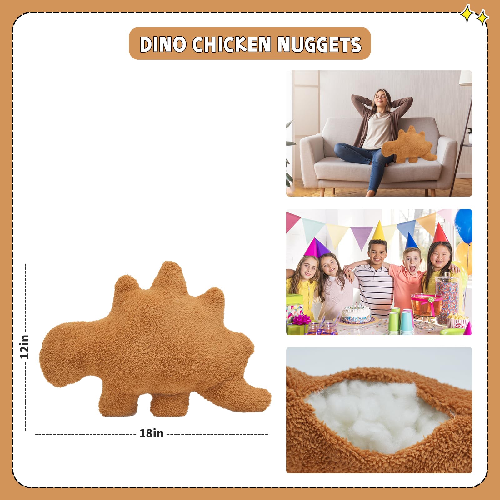 Tvvpgg Dino Nugget Plush,18 In Dino Nugget Pillow Stuffed Toy, Funny Dino Chicken Nuggets Pillow Gifts For Kids Adults Girlfrien