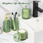 RYTOXILO Green Bathroom Accessories Set, 4 Pack Olive Green Decor, Diamond Glass Soap Dispenser & Toothbrush Holder, QC_zslsblwy