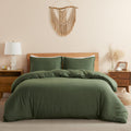 Dapu 100% Linen Olive Green Duvet Cover Set - Pure Natural French Flax Linen With 8 Corner Ties And Zipper Closure Soft Breathab