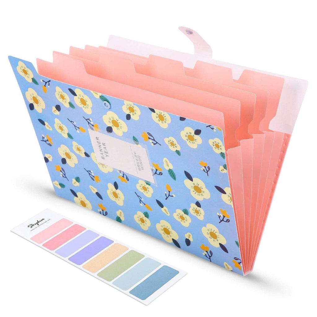 Skydue Expanding File Folders With 8 Lables, Floral Printed Accordion Document Folder Organizer Us Letter Size