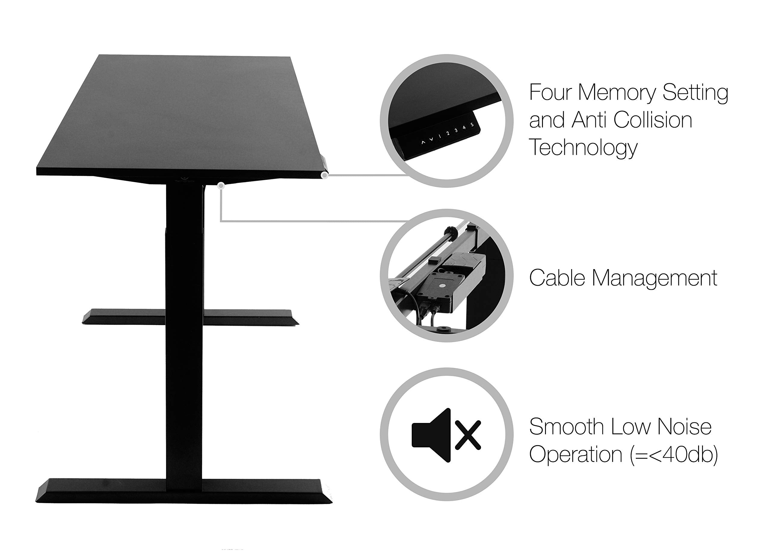 TechOrbits Electric Standing Desk Frame 47 x 24 Inch Motorized Workstation Two Leg Black Engineered Wood