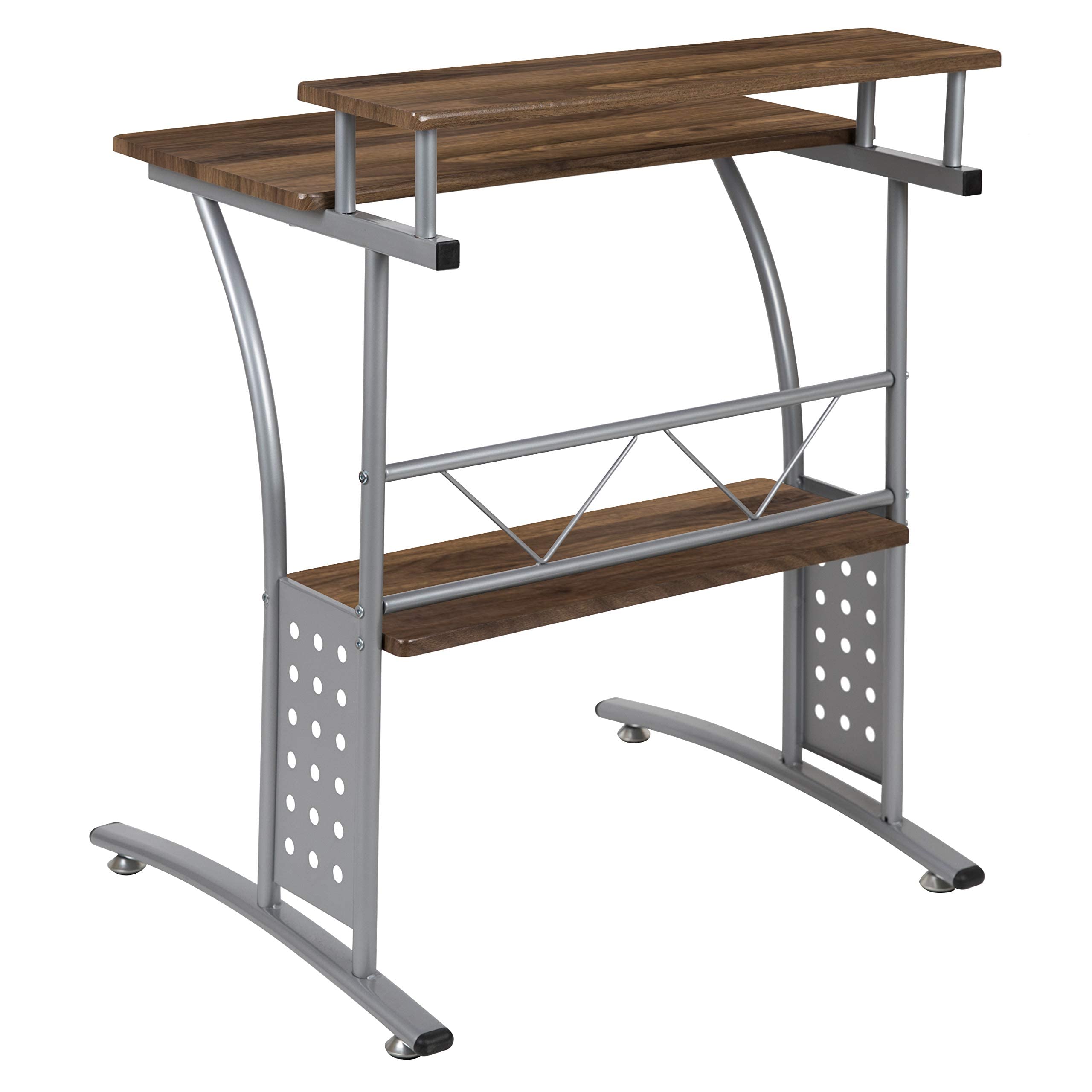 Flash Furniture Clifton Rustic Walnut Computer Desk with Top and Lower Storage Shelves 28 Inch