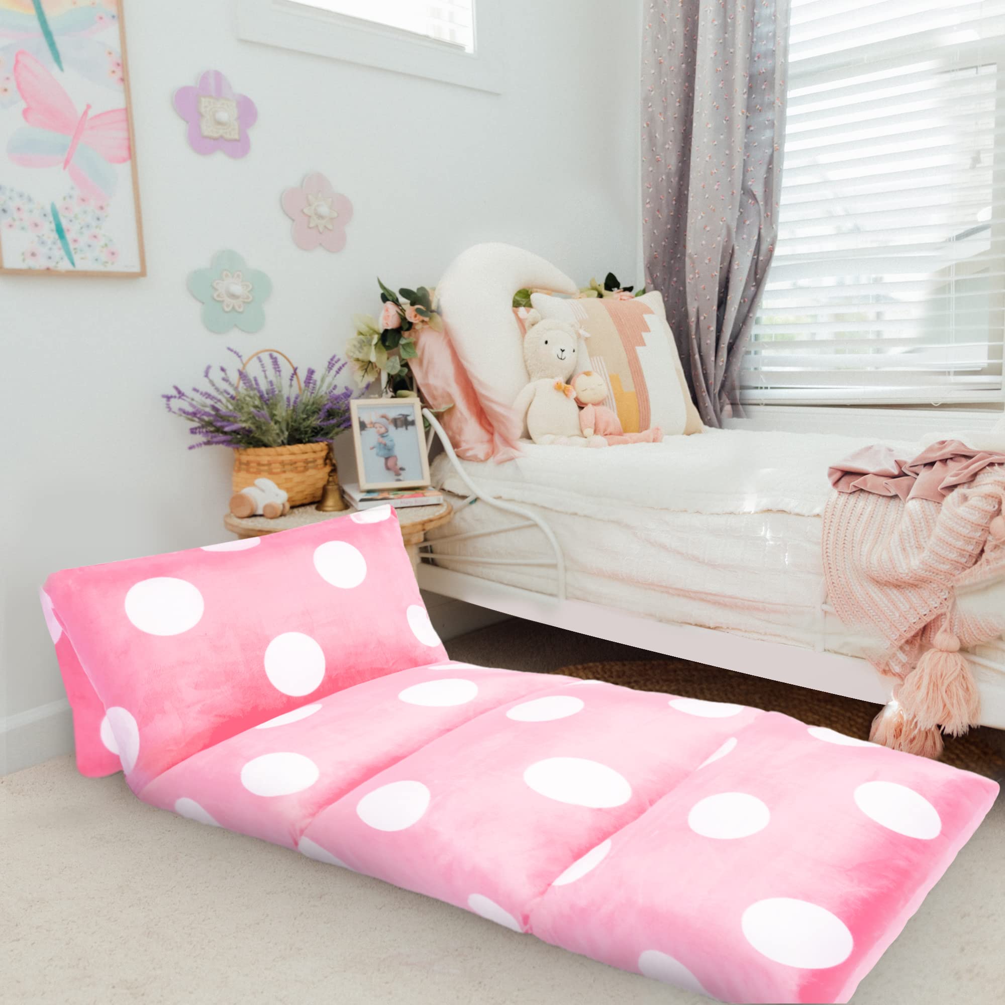 Butterfly Craze Floor Pillow Bed Lounger Cover, Queen, Light Pink Polka Dot, Polyester