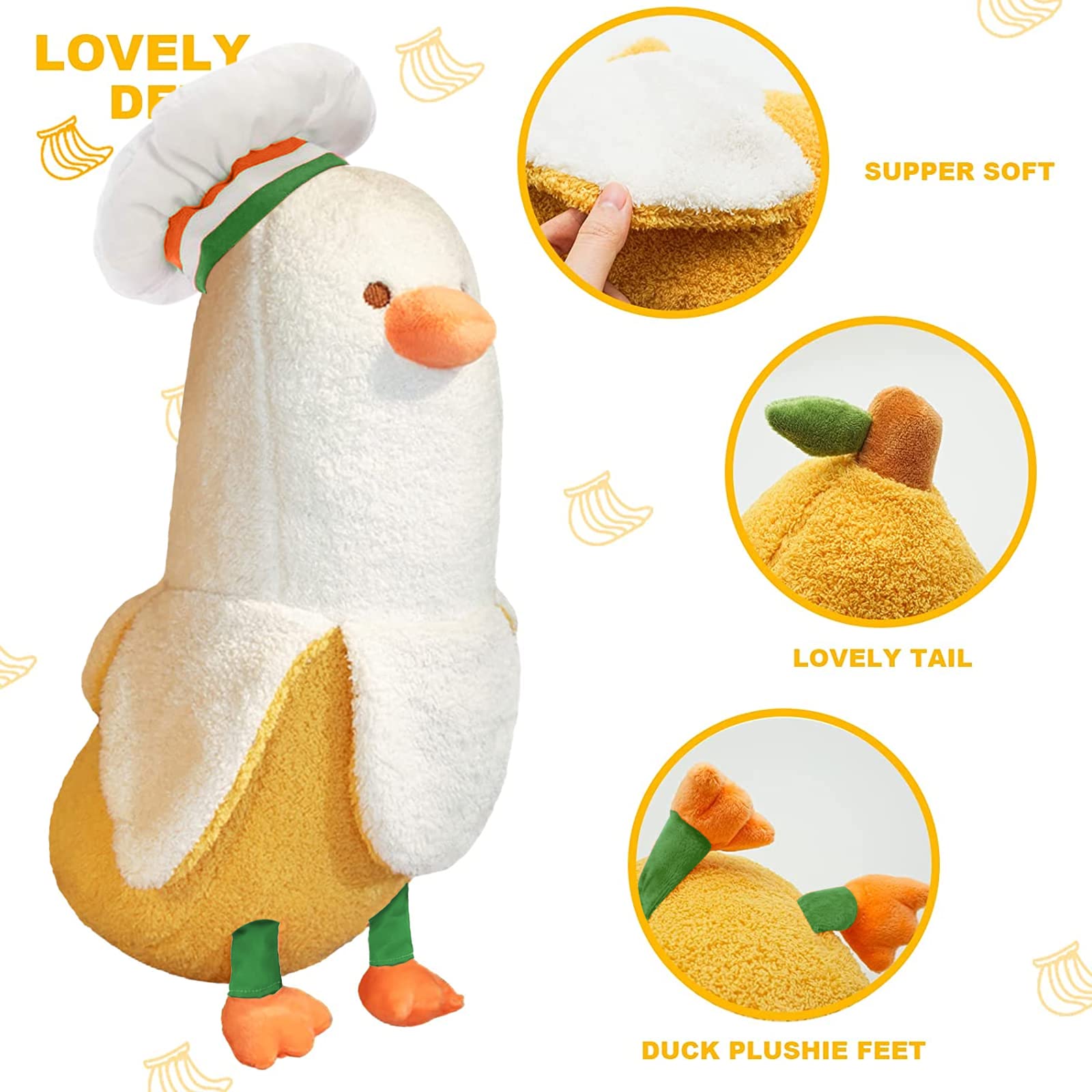 PEACH CAT Chef Banana Duck Plush Pillow 12 inch White