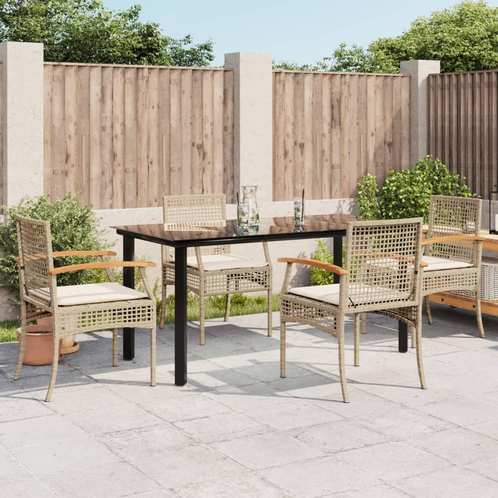 vidaXL Garden Dining Set with Cushions 5 Pieces, Table and Chairs, Relaxing Armchairs, Seats for Patio Terrace, Synthetic Rattan Beige