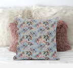 HomeRoots Indigo Gray 16' Light Blue Red Roses Zippered Suede Throw Pillow