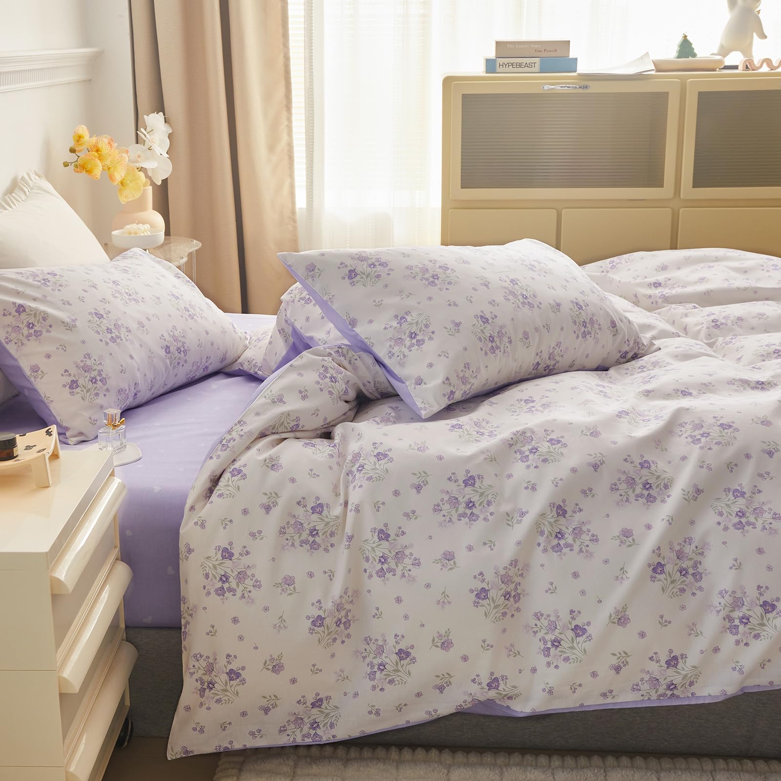 Purple Flower Duvet Cover Twin Cotton Girls Floral Duvet Cover Garden Style Lavender Comforter Cover Vintage Purple Floral Beddi
