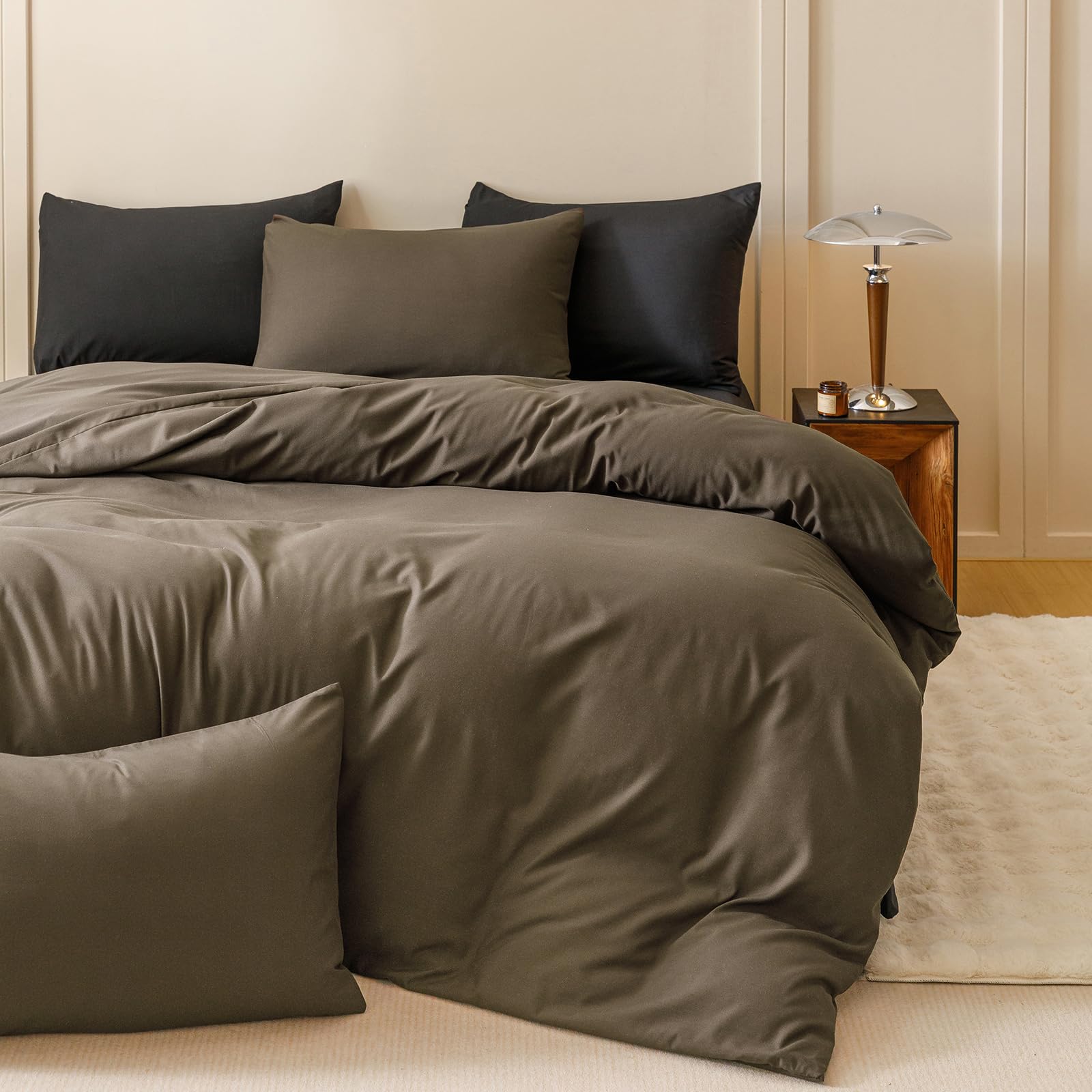 Clothknow Chestnut Brown Comforter Set California King 3Pcs Dark Brown Bedding Comforter Sets Brown Comforter Mocha Coffee Comfo