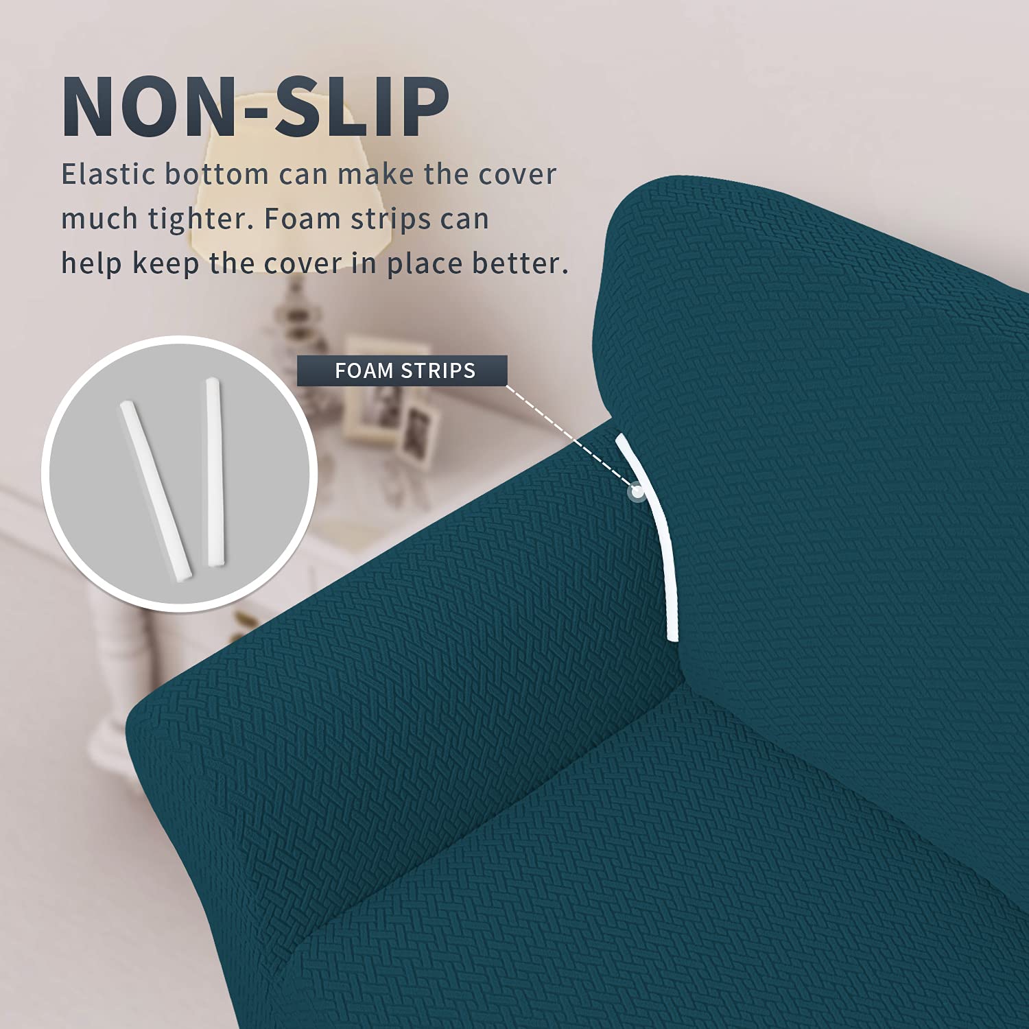 Easy-Going Stretch Jacquard Chair Couch Cover, 1-Piece Soft Sofa Cover, Sofa Slipcover With Anti-Slip Foams, Washable Furniture Protector For Kids, Pets (Chair, Deep Teal)