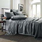 Treely 6 Piece Satin Sheets Queen Size Silky Smooth Grey Satin Sheet Set With Deep Pocket, Satin Fitted Sheet, Flat Sheet, 4 Sat