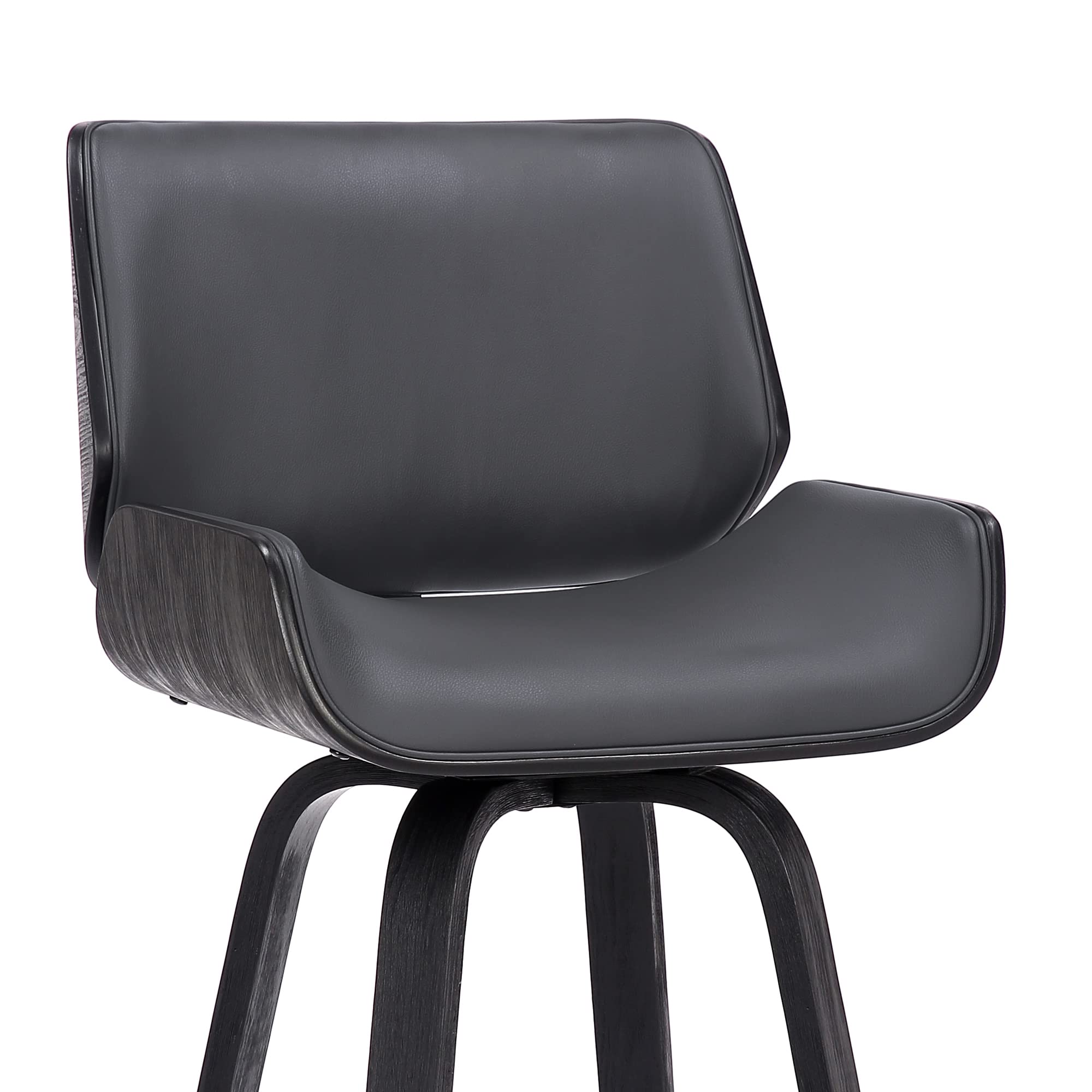 Armen Living Tyler Mid Century Modern Swivel Bar Stool For Kitchen Island Counter In Gray Faux Leather And Black Wood, 30' Seat Height