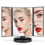 Deweisn Tabletop Mount Trifold Lighted Vanity Mirror With 21 Led Lights, Touch Screen And 3X/2X/1X Magnification, Two Power Supp