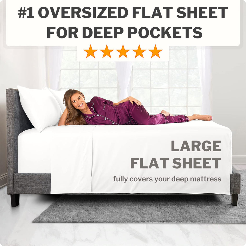 Deep Pocket Queen Sheet Sets - 21    Inch 4 Piece Queen Sheets Deep Pocket Sheets - Oversize Flat Sheet, Fitted Sheet & 2 Zipper