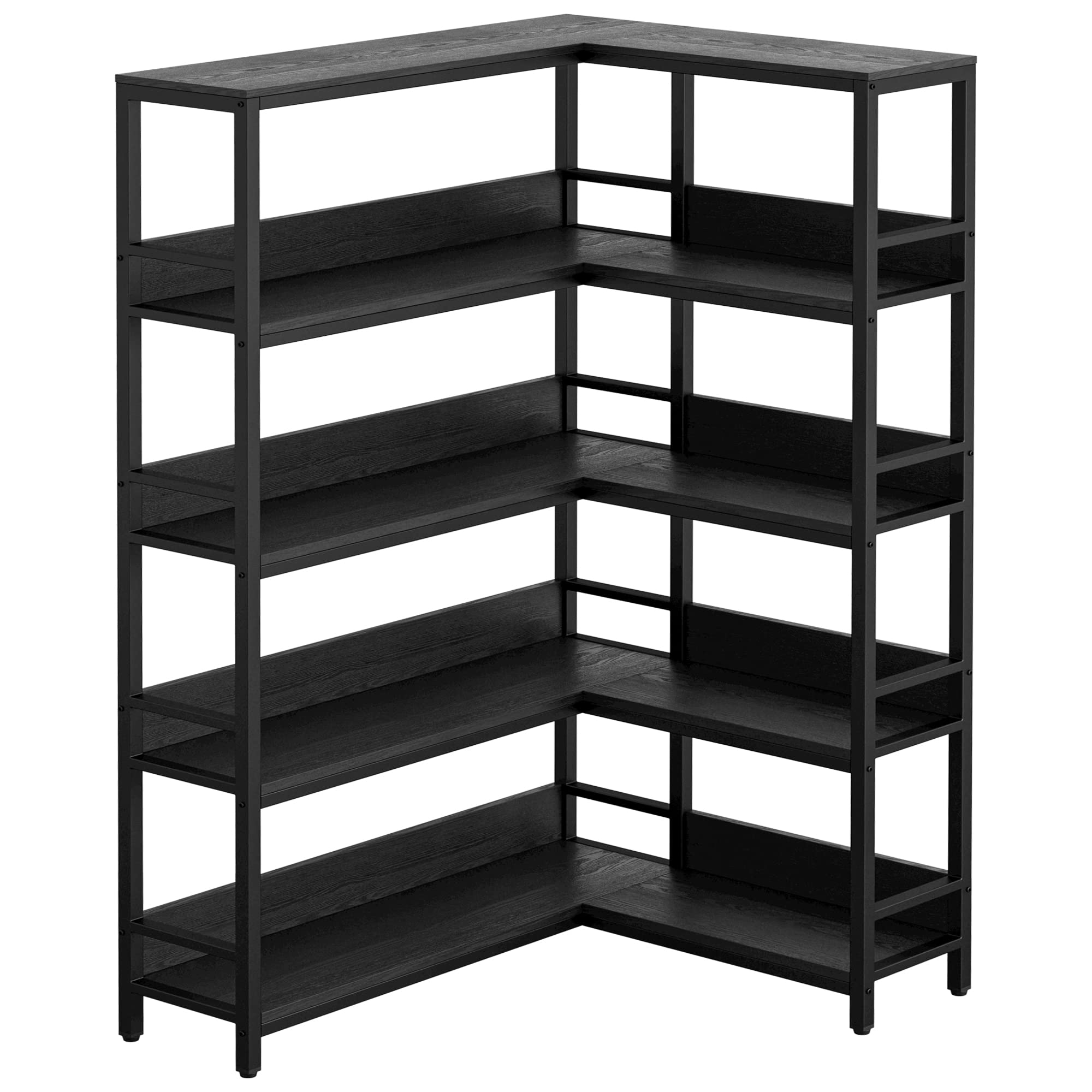 IRONCK Corner Bookshelf 5 Tiers, Industrial Corner Bookcase with Baffles Etagere, L Shaped Bookshelves with Metal Frame, Corner 
