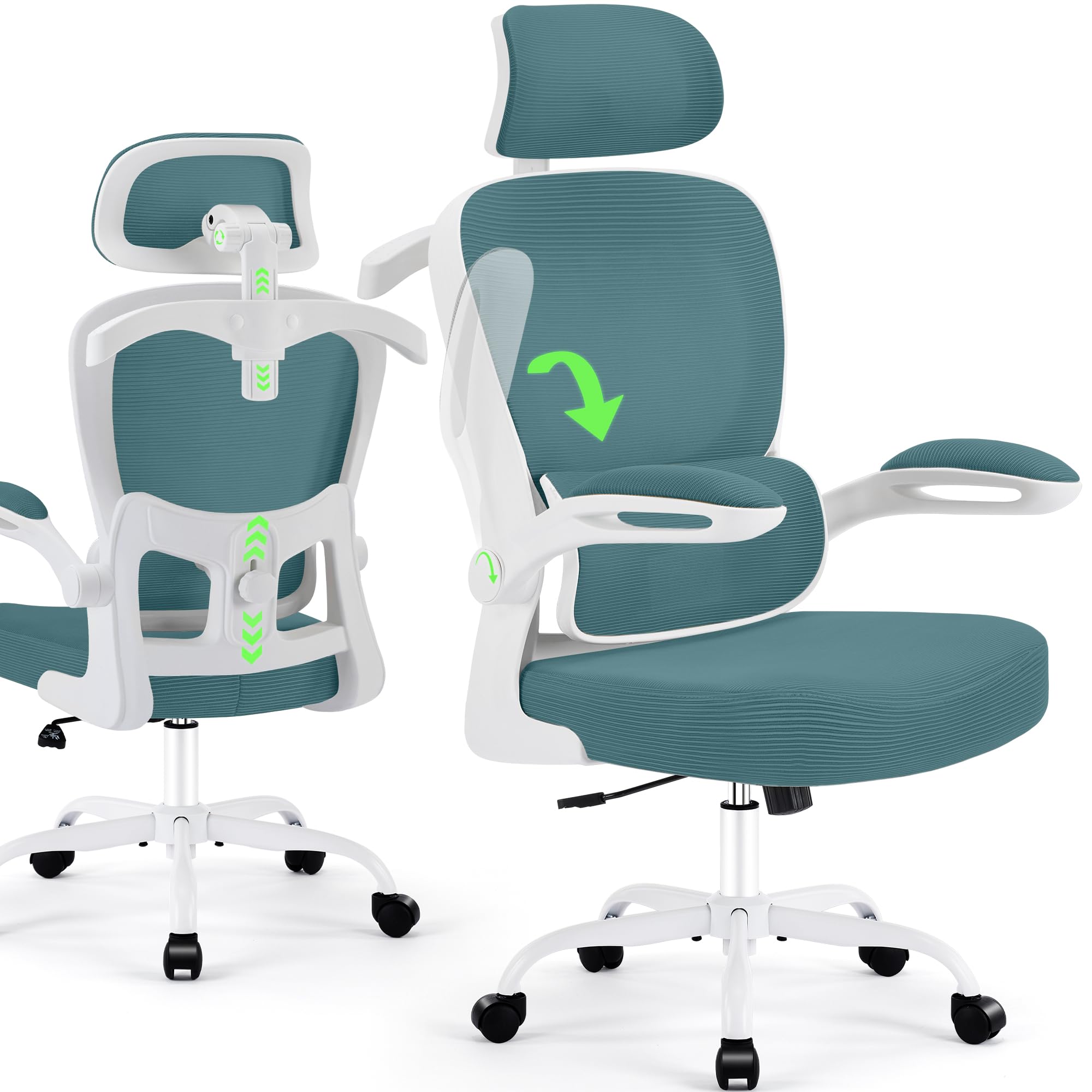 AreShark Office Chair Ergonomic Desk Chairs with Adjustable Lumbar Support& Headrest Hanger, High Back Breathable Mesh Chair wit