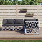 vidaXL White Patio Lounge Set - Modular Design with Powder-Coated Steel Frame - Durable Woven Fabric Material - Includes 3 Corner Sofas, 1 Middle Sofa, and Cushions