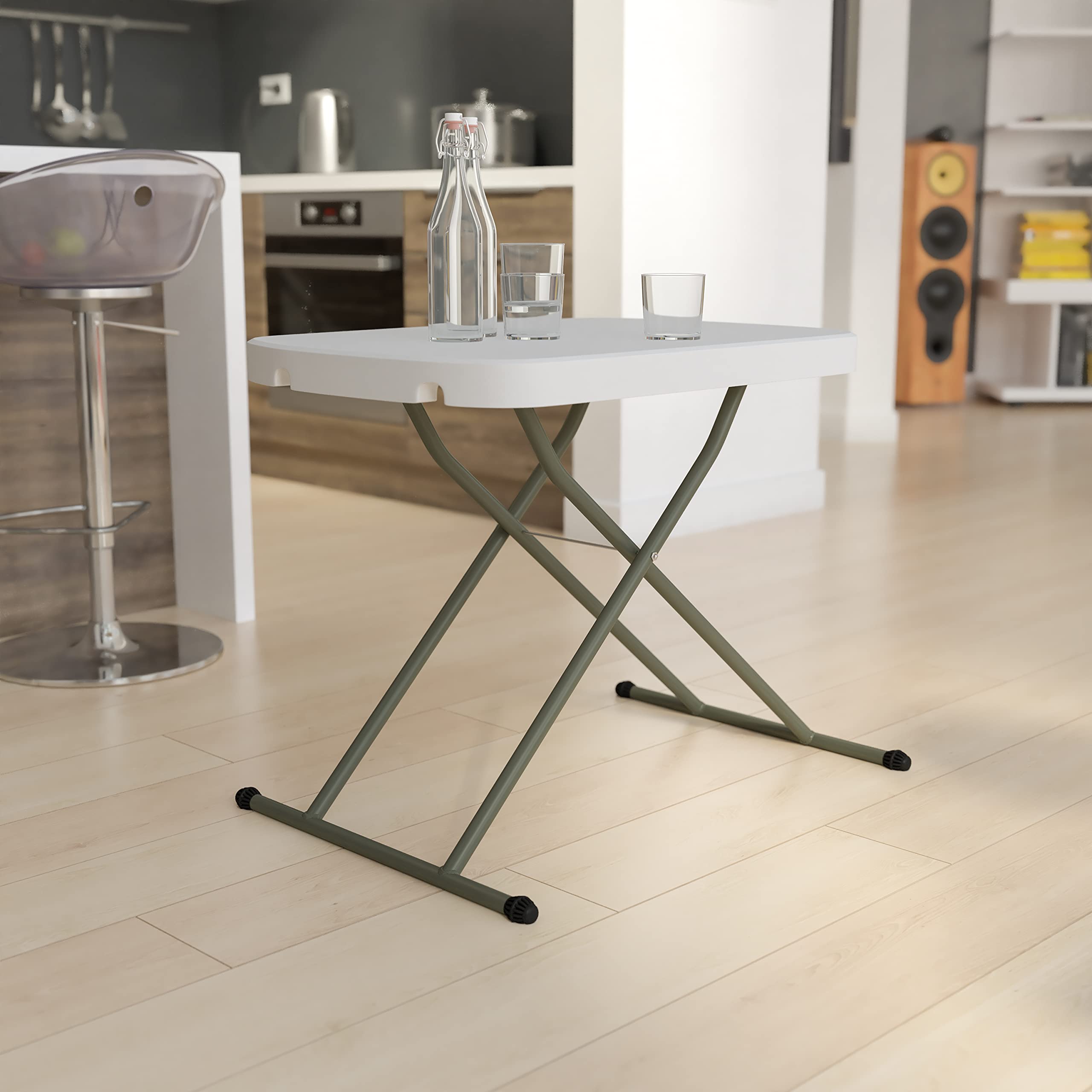 Flash Furniture Elon Folding Table - Granite White - Height Adjustable - 26 Inch - TV Tray - Commercial Grade Laptop Table