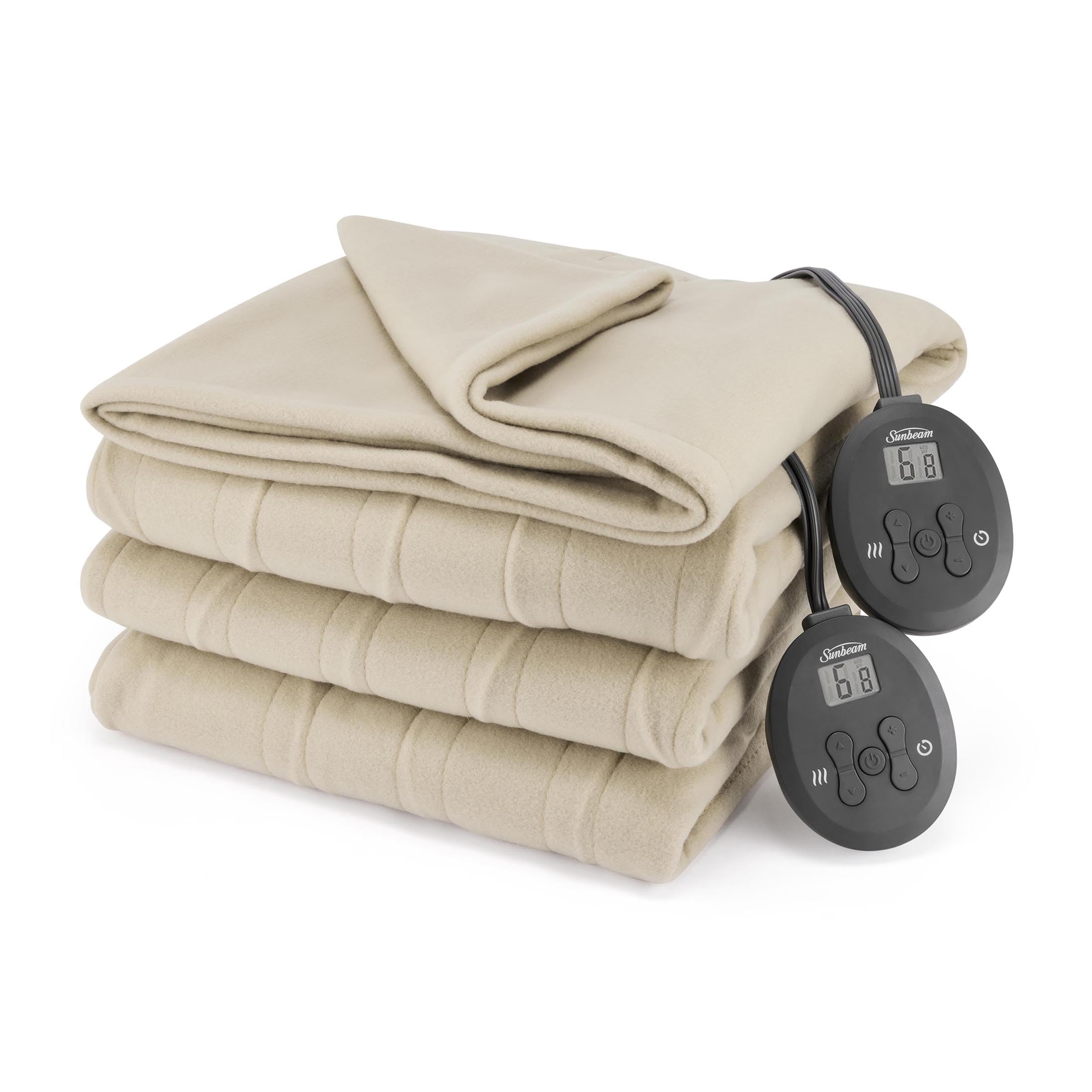 Sunbeam Royal Ultra Fleece Heated Electric Blanket King Size, 90' X 100', 12 Heat Settings, 12-Hour Selectable Auto Shut-Off, Fast Heating, Machine Washable, Warm And Cozy, Pebble