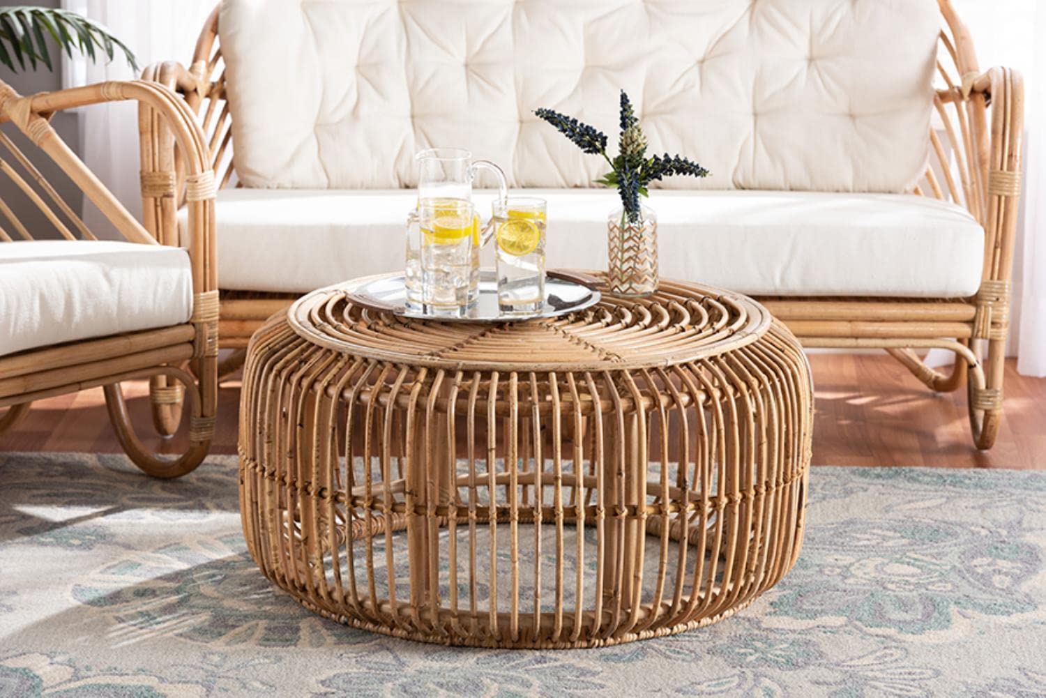Baxton Studio Aliane Modern Bohemian Natural Brown Antique Rattan Coffee Table