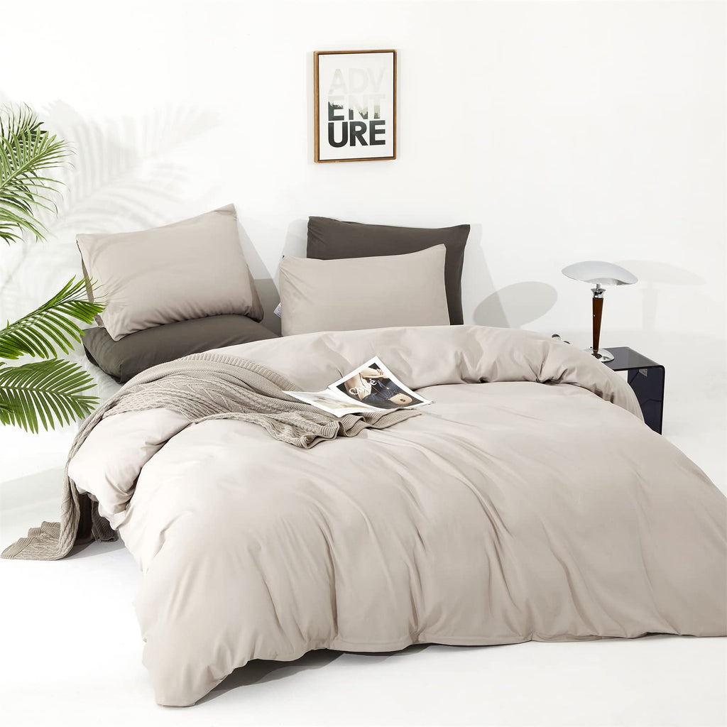 Clothknow Beige Coffee Full Comforter Set 3Pcs Khaki Bedding Comforter Sets Oatmeal Comforter Full Size Soft Cream Coffee Full S