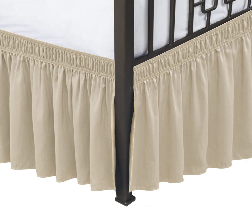 Biscaynebay Wrap Around Bed Skirts With Split Corners For King Beds 15' Drop, Light Camel Elastic Dust Ruffles Easy Fit Wrinkle & Fade Resistant Silky Luxurious Fabric Solid Machine Washable