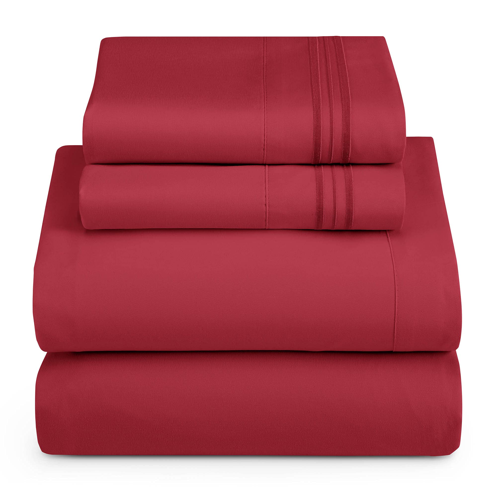 Hearth & Harbor Full Xl Size Sheets - 4 Piece Bed Sheet Set, Hotel Luxury Double Brushed Bed Sheets - Extra Soft Bedding Sheets & Pillowcases, Full Xl, Burgundy