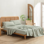 Bestouch Sheet Set 100% Washed Cotton Linen Feel Super Soft Comfortable Chic Lightweight 3 Pcs Home Bedding Set Solid Sage Green