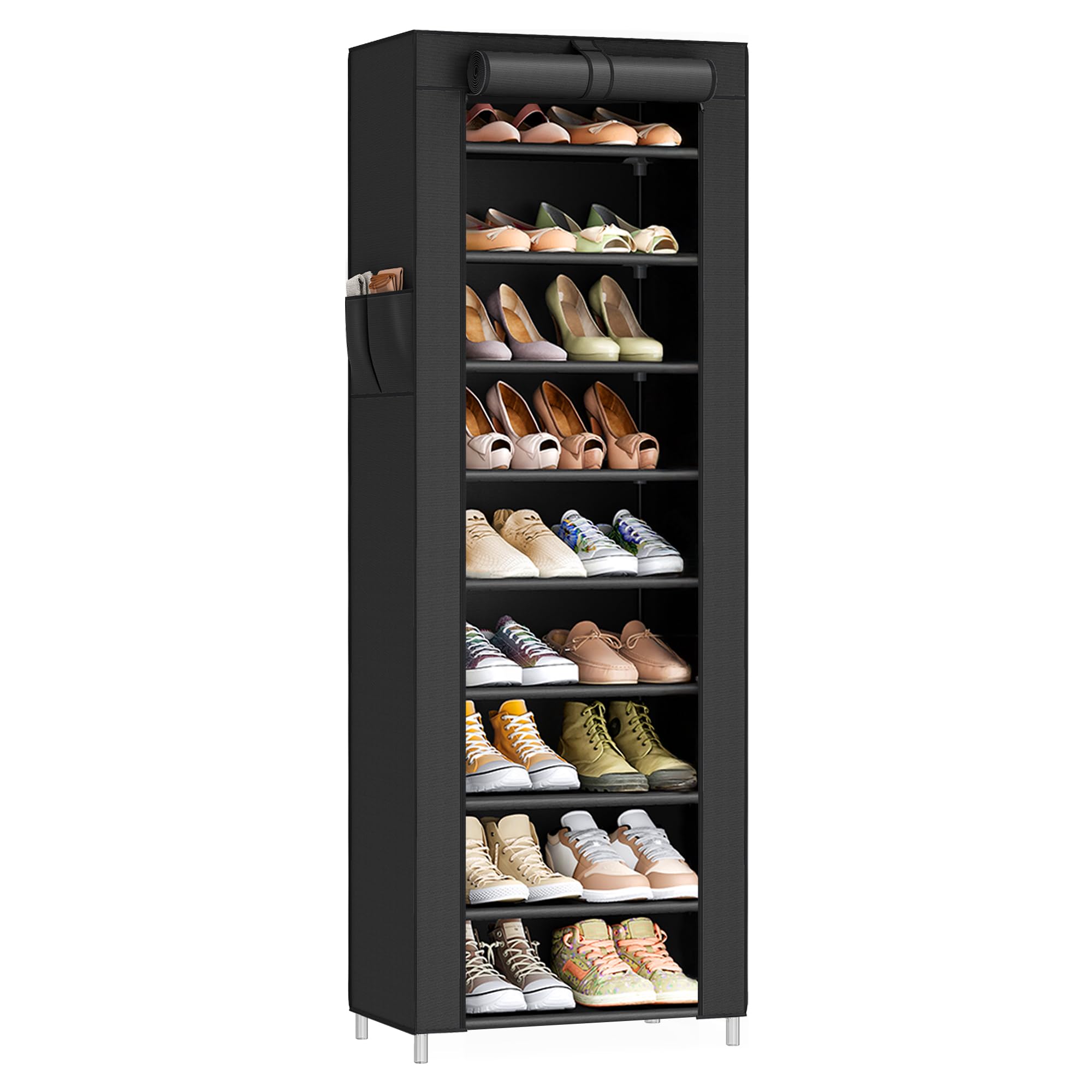 SONGMICS 10-Tier Shoe Rack, Shoe Storage Cabinet with Dustproof Cover, Free-Standing Storage Organizer for Closet, Entryway, Hol