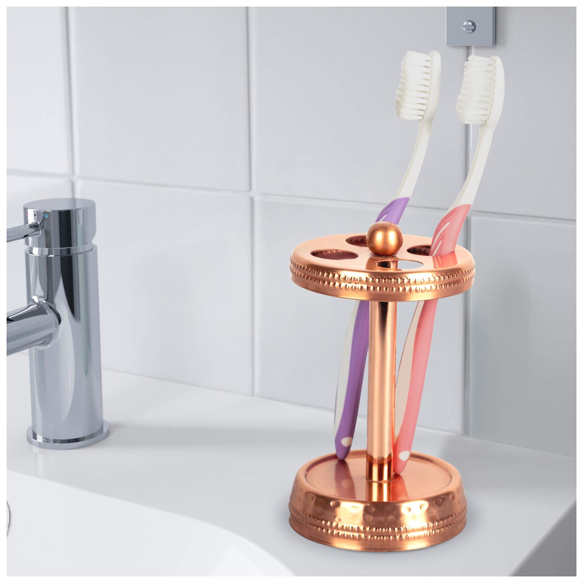 Nu Steel Copper Hudson Toothbrush Holders Storage, Bath Collection, Bathroom Vanity Countertops, Hammered Finish