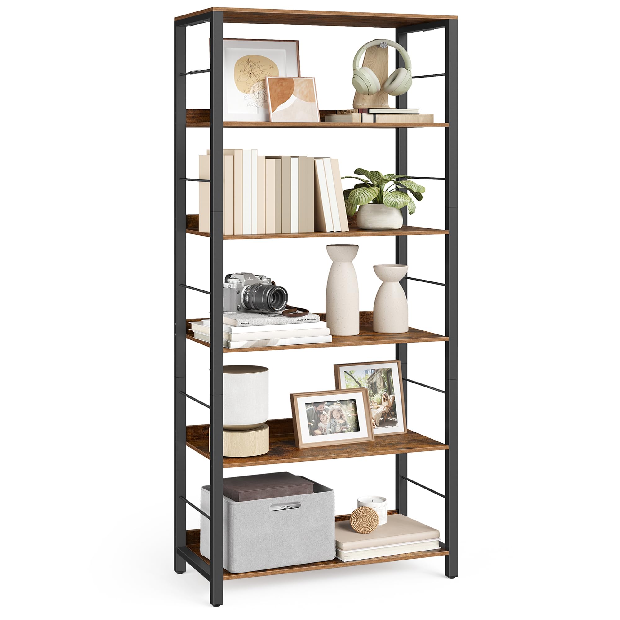 VASAGLE 6-Tier Bookshelf, Bookcase for Office, 11.8 x 23.6 x 70.1 Inches, Shelving Unit, with Back Panels, Industrial Style, for