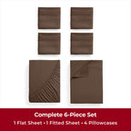 Mellanni Full Sheet Set - 6-Piece Iconic Collection Bedding, (Including 4 Pillowcases), 16-Inch Deep Pocket, Easy Care, Extra Soft, Cooling Sheets, Brushed Microfiber - Brown