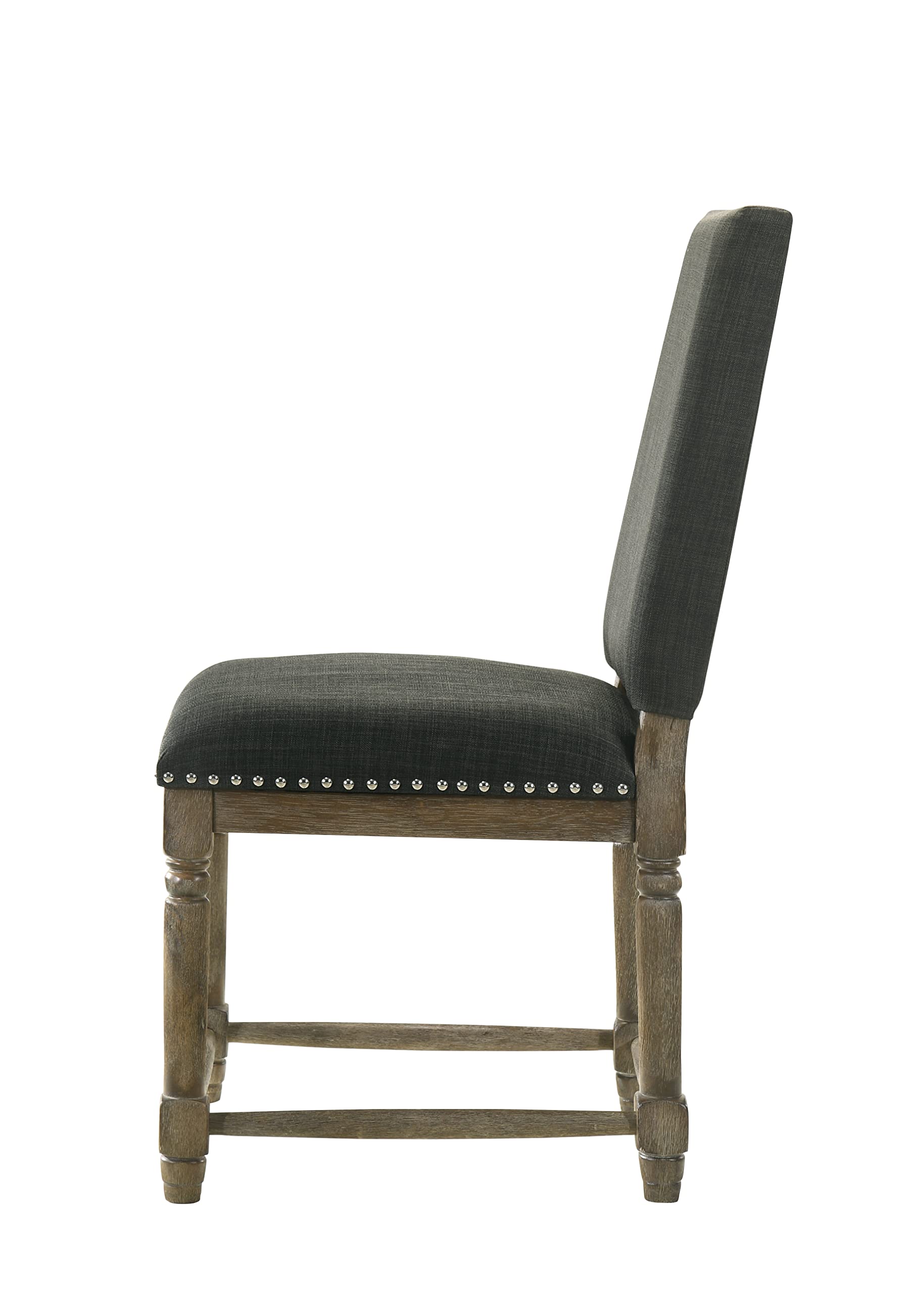 Lilola Home Everton Set of 2 Gray Fabric Dining Chair with Nailhead Trim