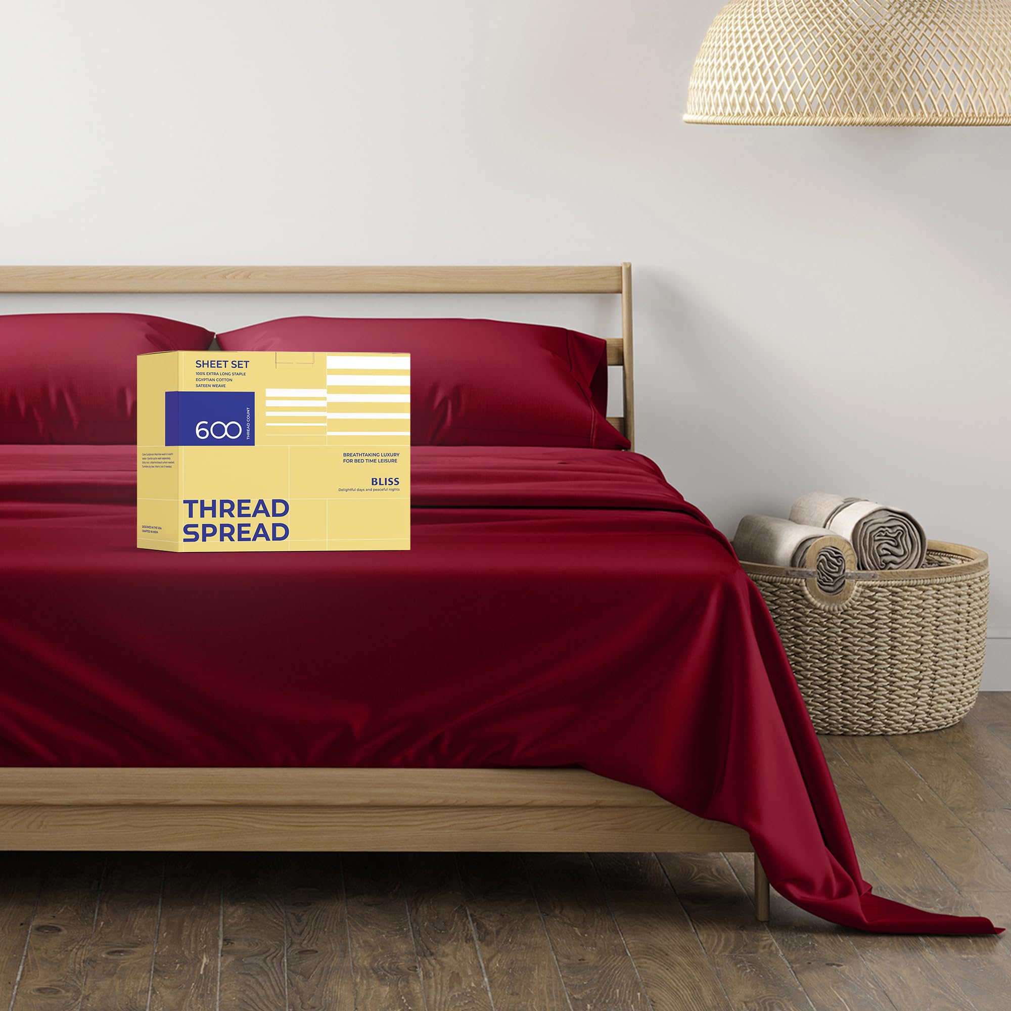 Thread Spread 100% Egyptian Cotton Sheets Full Size - 600 Thread Count Sheets 4 Pc 16 ' Deep Pocket Full Size Sheets Set, High