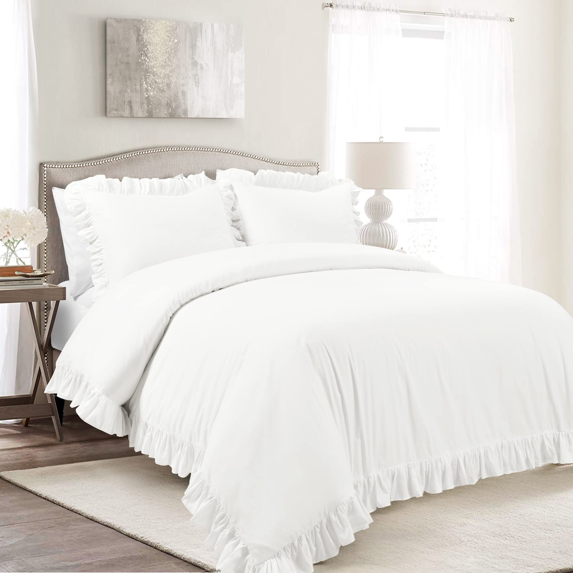 Lush Decor Reyna Ruffle 100% Cotton Duvet Cover Set - 3 Piece Cozy Ruffled Bedding Set - Timeless Elegance And Comfort - King, P