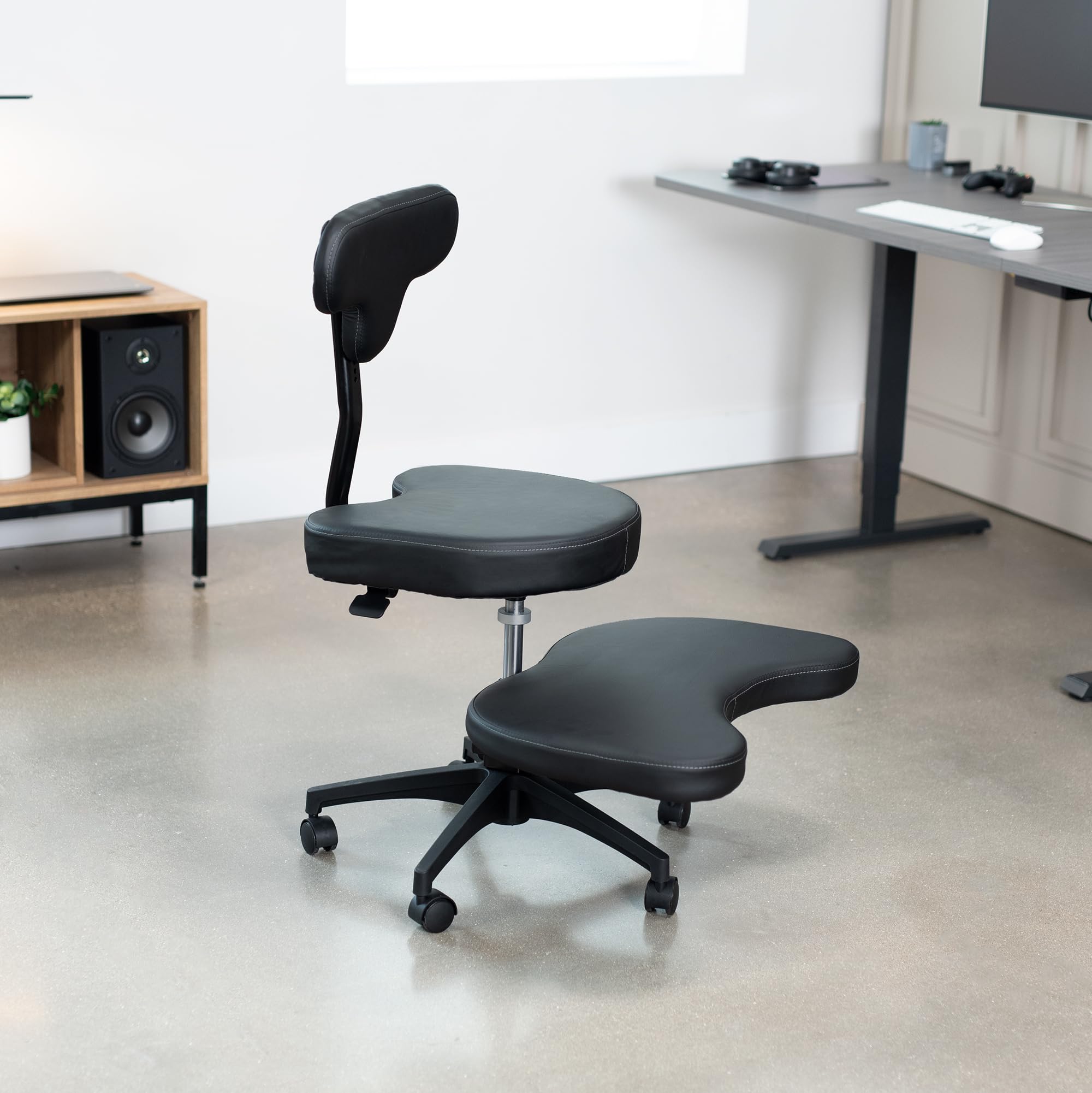 Vivo Ergonomic Mobile Cross Legged Desk Chair With Wheels, Home And Office, Flexible Kneeling Chair For Fidgeting, Adjustable Yoga Meditation Criss Cross Seat, Backrest, Black, Chair-Cl02B