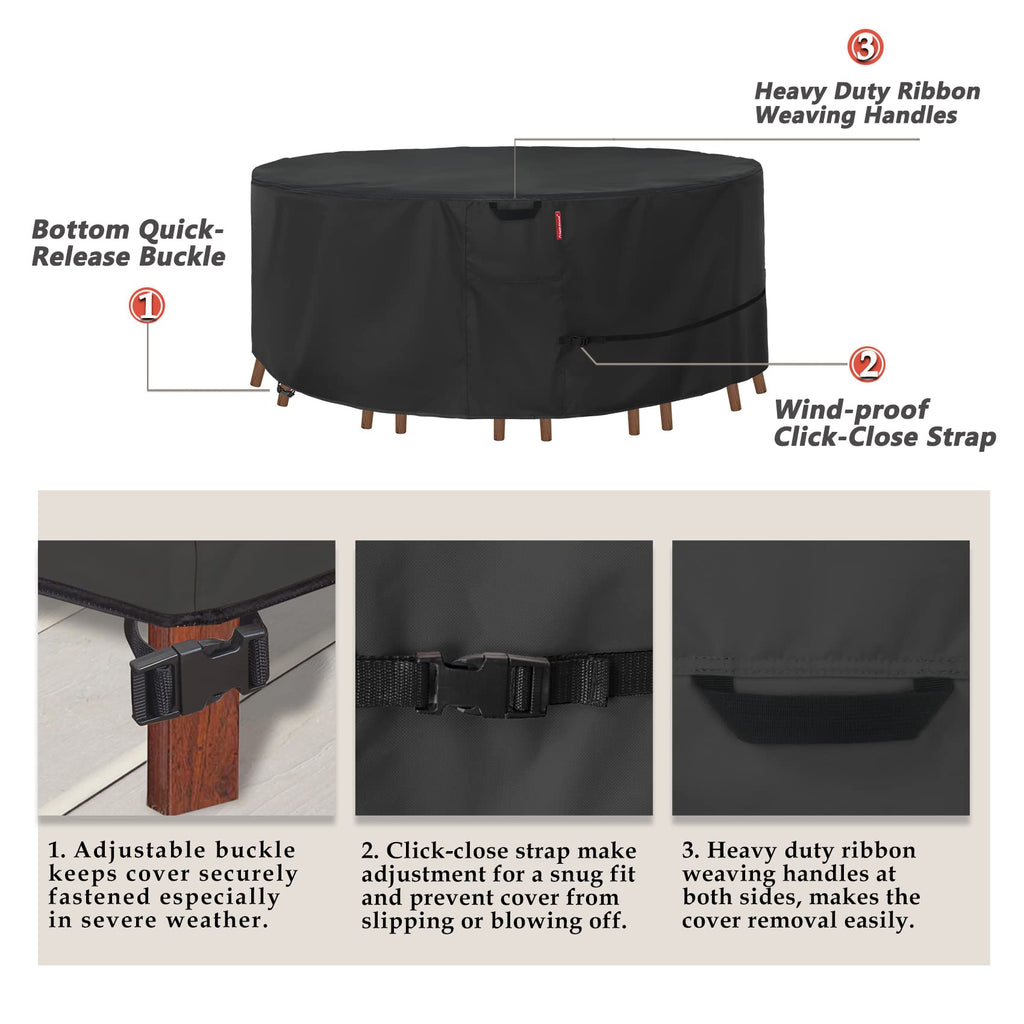 Porch Shield Round Patio Furniture Cover - Waterproof 600D Heavy Duty Outdoor Table And Chairs Cover 76 Inch, Black