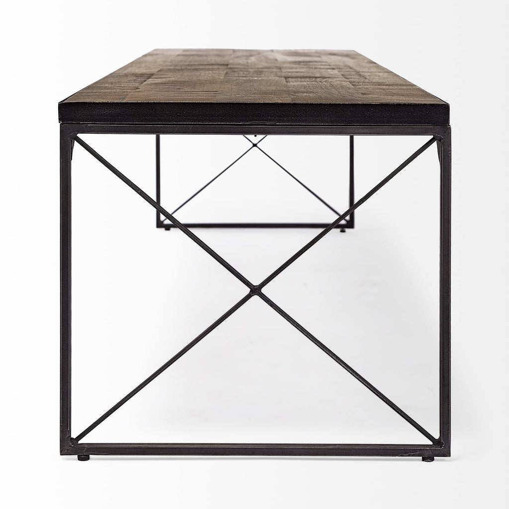 HomeRoots Rectangular Mango Wood/Medium Brown Top and Black Iron Base Accent Bench