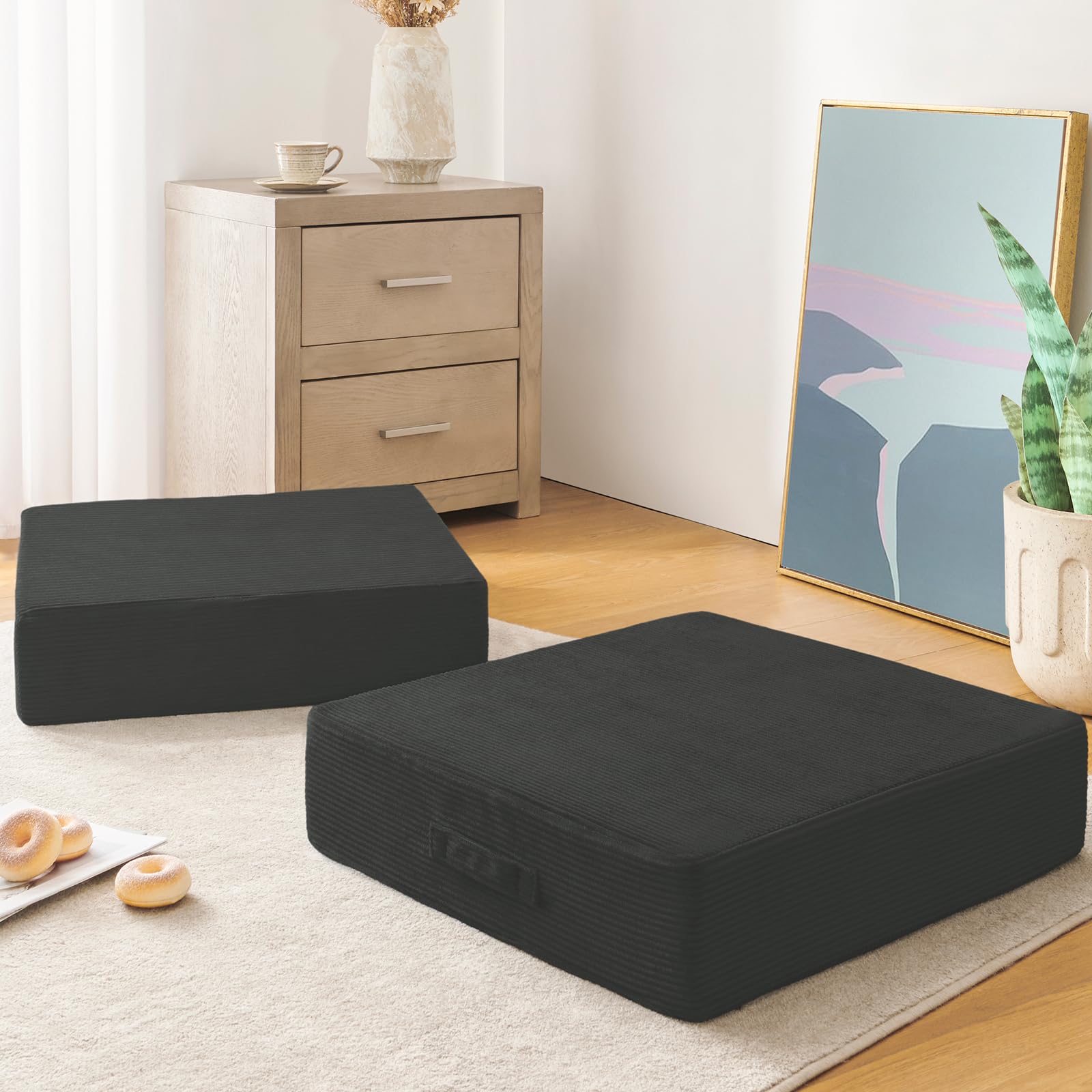 Wellsin Solid Square Floor Pillows For Adults Kids - Large Meditation Floor Pillow Seating Cushion With Thick Memory Foam & Wash