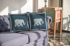 HomeRoots White On Muted Blue 18â€ Spruce Blue Elephant Boho Suede Throw Pillow