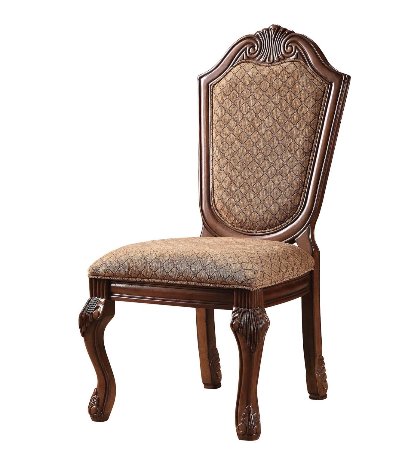 Acme Furniture Chateau De Ville Side Chair Set of 2, Fabric & Cherry, 23 x 28 x 45 inches, Model 04077A
