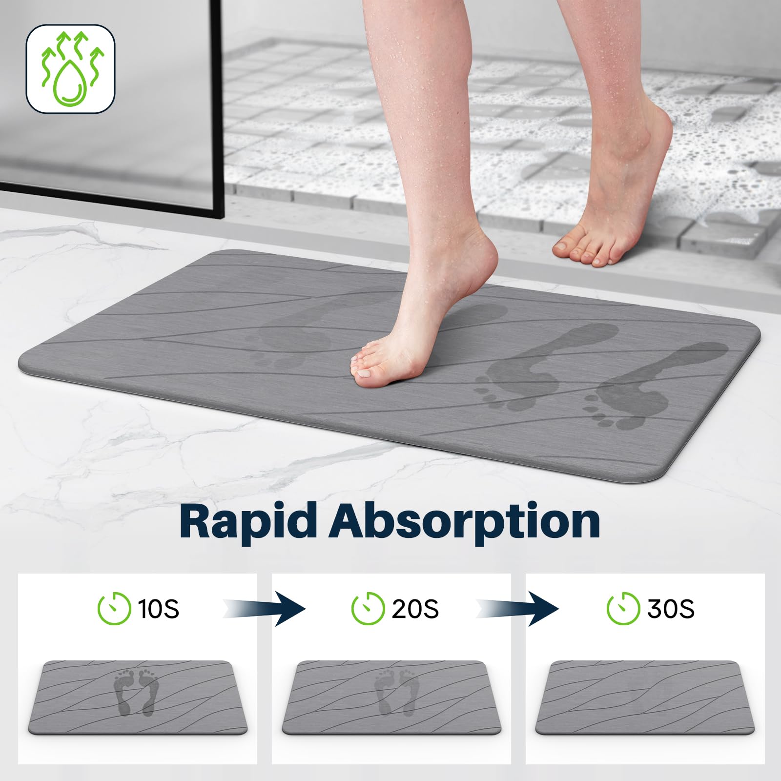 Closefriend Diatomite Stone Bath Mat - Fast Drying Bathroom Mat Stone, Diatomaceous Earth Bath Mat Non-Slip, Absorbent Stone Mat