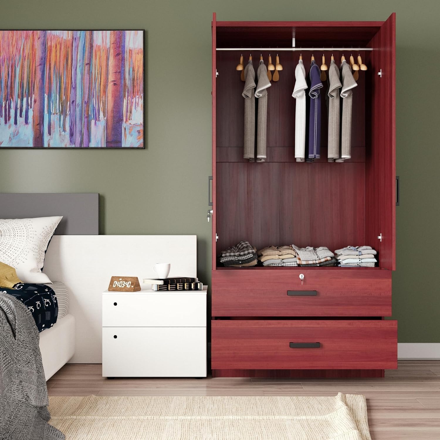 Woodpeckers Furniture And Mattress Mirrored Wardrobe with Drawers (Mahogany)