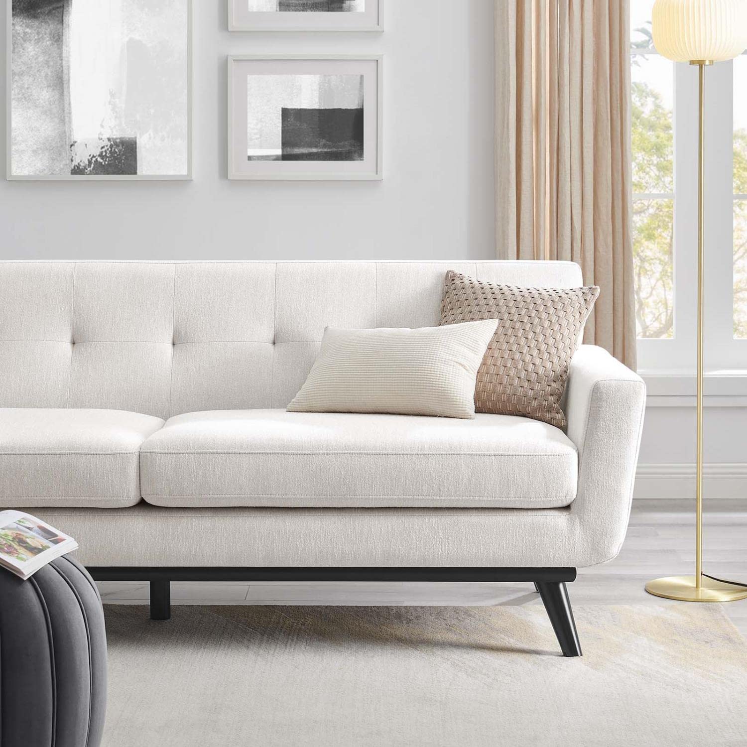 Modway Engage Modern Tufted Back Textured Fabric Sofa In Ivory