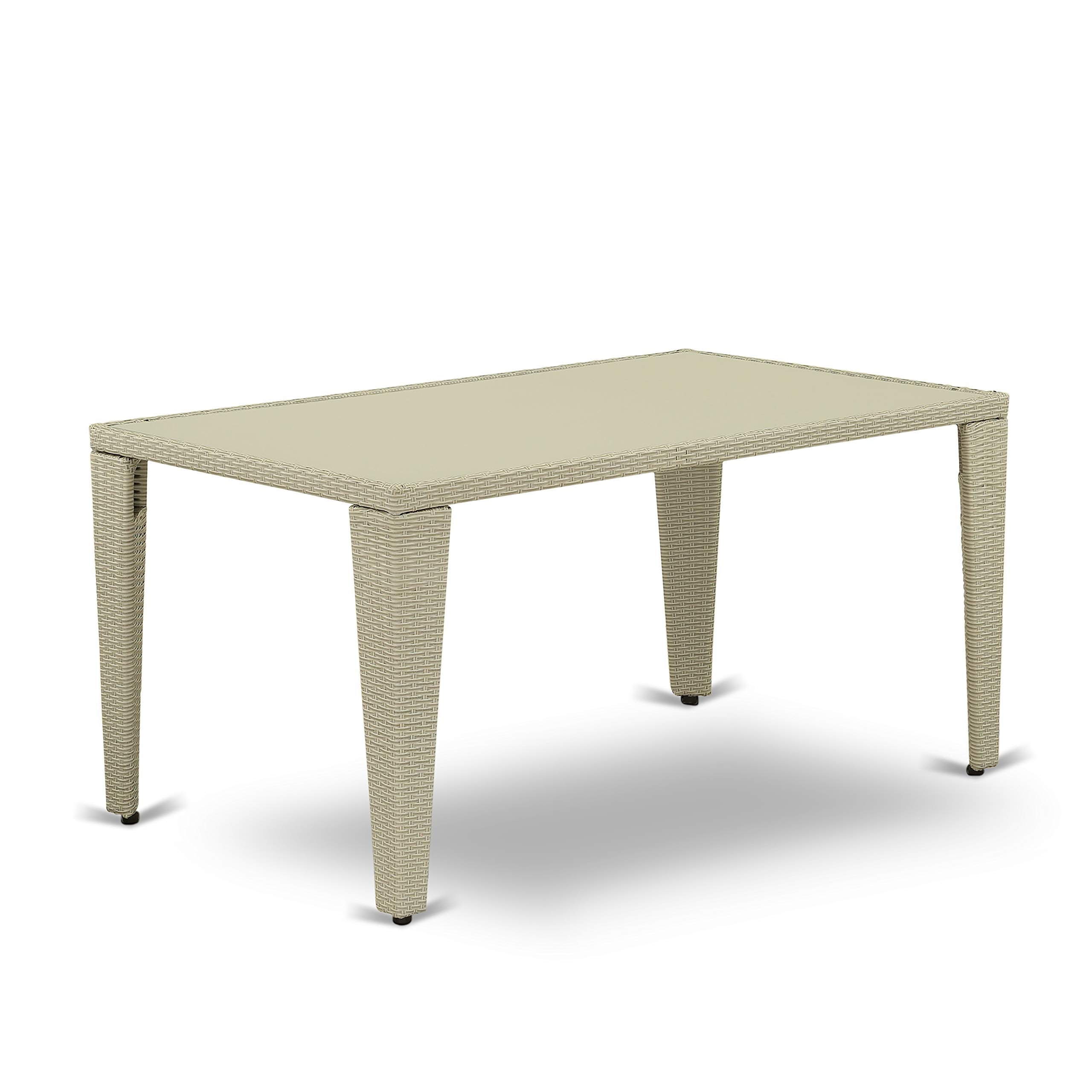 East West Furniture Guos5-03A 5 Piece Outdoor Patio Conversation Sets Includes A Rectangle Wicker Dining Table With Glass Top And 4 Balcony Backyard Armchair With Cushion, 36X60 Inch, Natural Linen