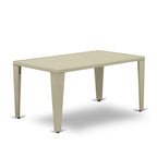 East West Furniture Gubk7-03A Gudhjem 7 Piece Outdoor Patio Conversation Sets Consist Of A Rectangle Wicker Dining Table With Glass Top And 6 Backyard Armchair With Cushion, 36X60 Inch, Natural Linen