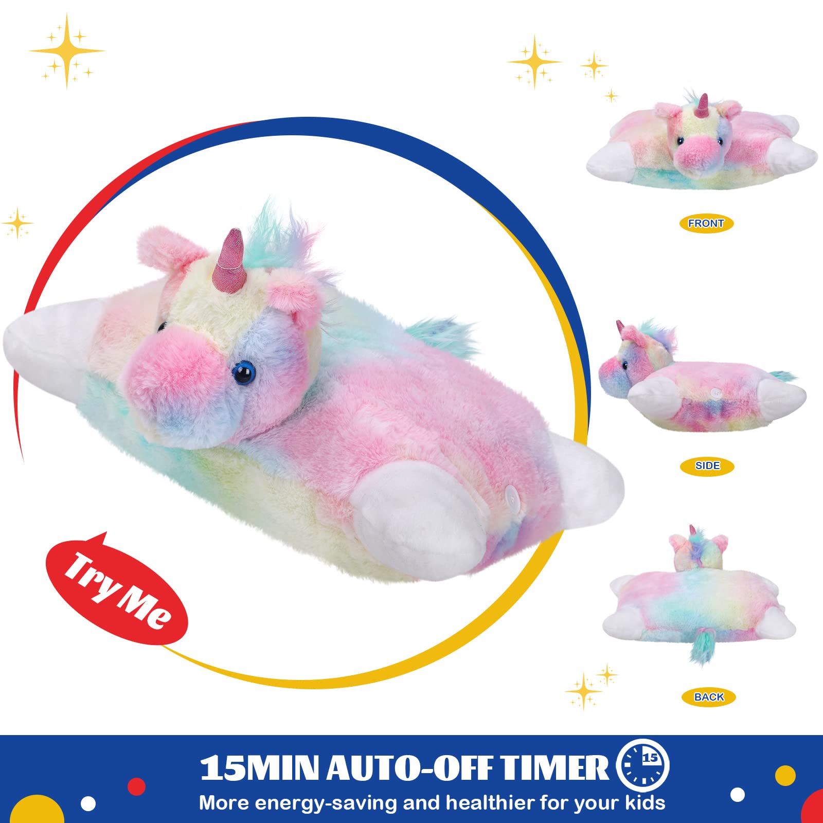 Glow Guards 16' Light Up Musical Rainbow Unicorn Plush Pillow,Led Singing Soft Colorful Unicorn Stuffed Animal,Sofa Decors Birt