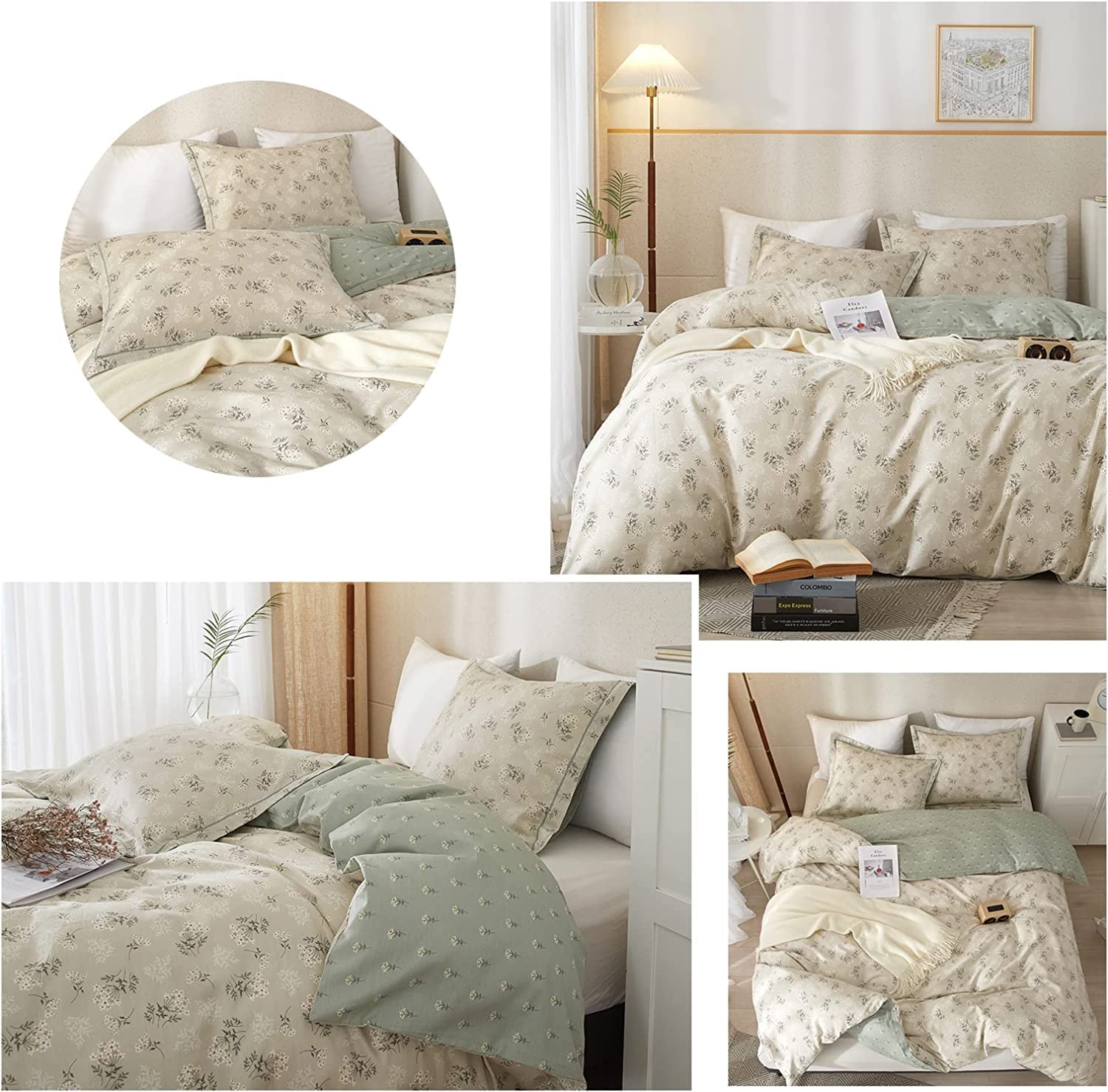 Boho Floral Duvet Cover King Soft Cotton Aesthetic Bedding Sets Chic Garden Floral Comforter Cover 1 Duvet Cover With 2 Pillowca