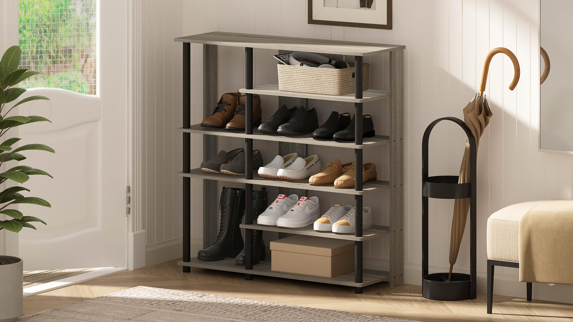 Furinno Turn-N-Tube Multi Storage Shoe Rack, 35.2"W 6-Tier, Espresso/Black,17082EX/BK