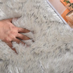 Orinova White And Grey Round Shag Rug 4Ft Faux Sheepskin Fur Rugs For Living Room Small Circle Washable Plush Rug For Nursery Cu