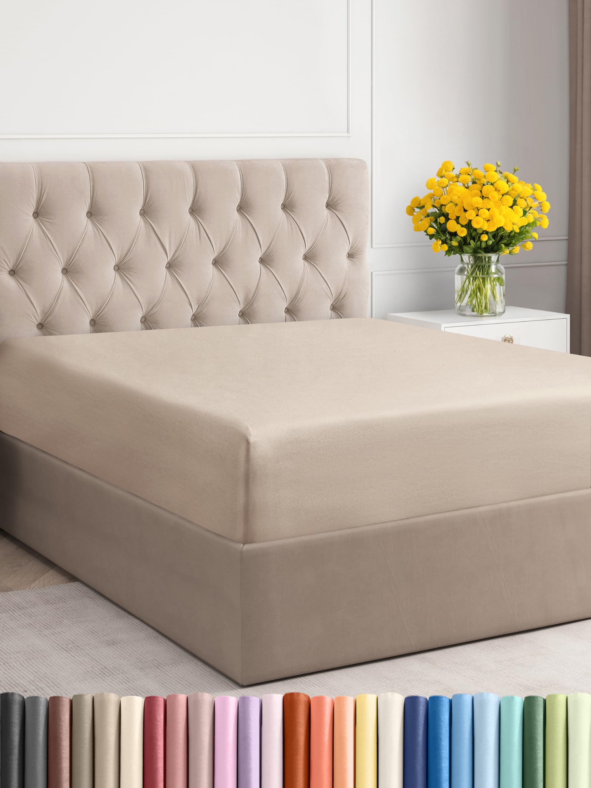 Twin Xl Size Fitted Bed Sheet - Hotel Luxury Single Fitted Bottom Sheet Only - Fits Mattress Between 8 To 16 Inches - Deep Pockets, Extra Soft And Wrinkle Free - Easy-Fit, Breathable & Cooling - Wheat